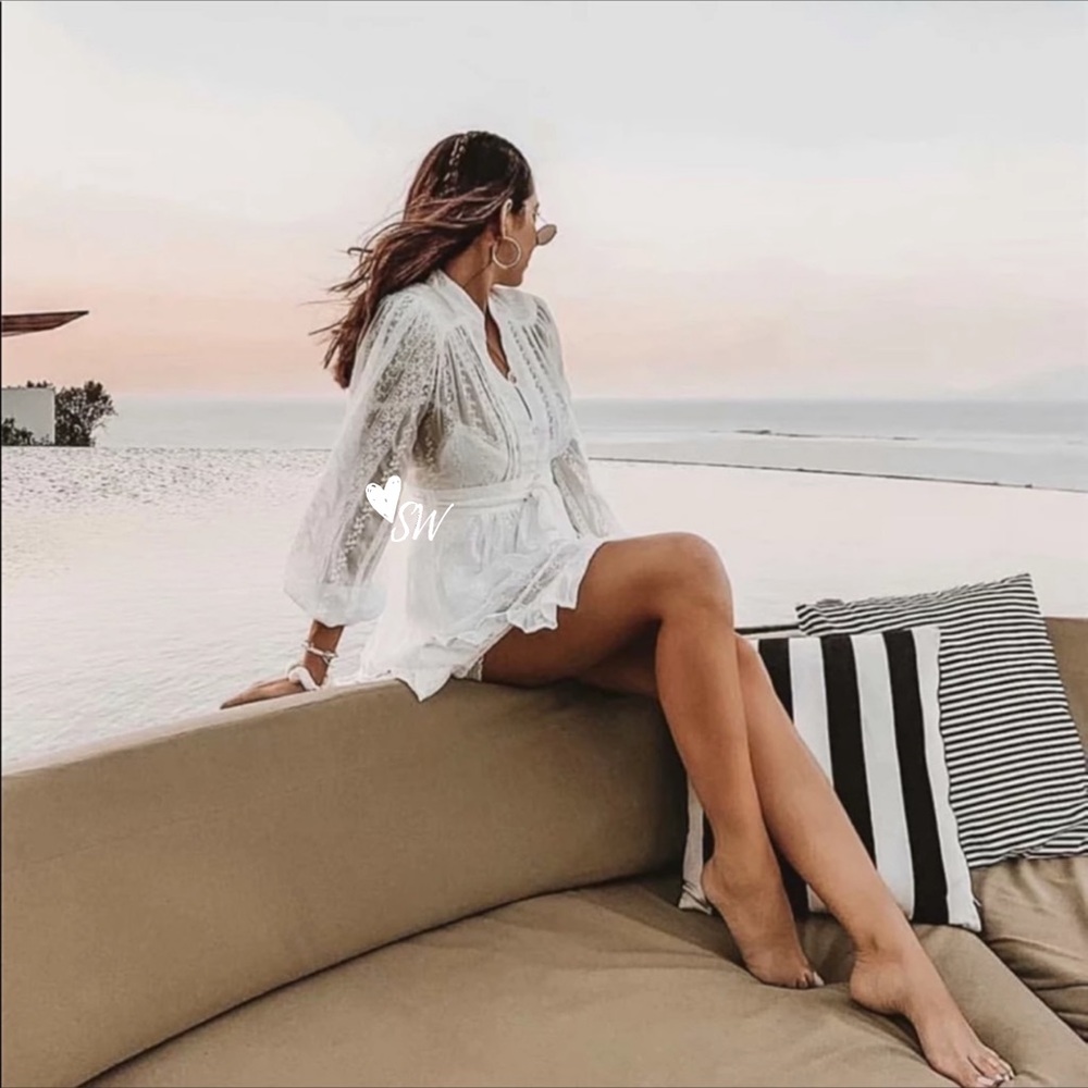 Boho Crochet Eyelet Button Up Gypsy Dress white - Picture 3 of 15